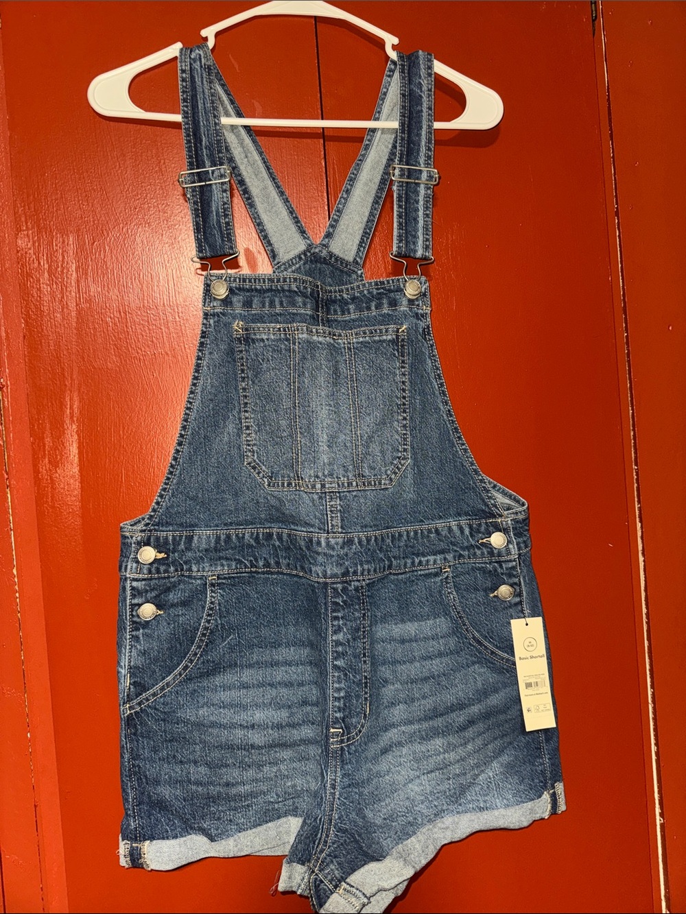 No Boundaries Dark Blue Denim Short Overalls